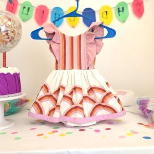 Pleiades 2T Rainbow Belle Ruffle Retro Smock Dress Lined Cotton Made in the USA